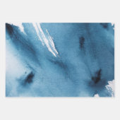 ネイビーブルーとホワイトウォーターのカラーのパインタリー抽象芸術 ラッピングペーパーシート (正面3)