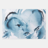 ネイビーブルーとホワイトウォーターのカラーのパインタリー抽象芸術 ラッピングペーパーシート (正面2)