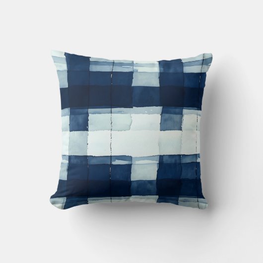 ネイビーブルーとホワイトウォーターのカラープレイド装飾用クッション クッション (正面)