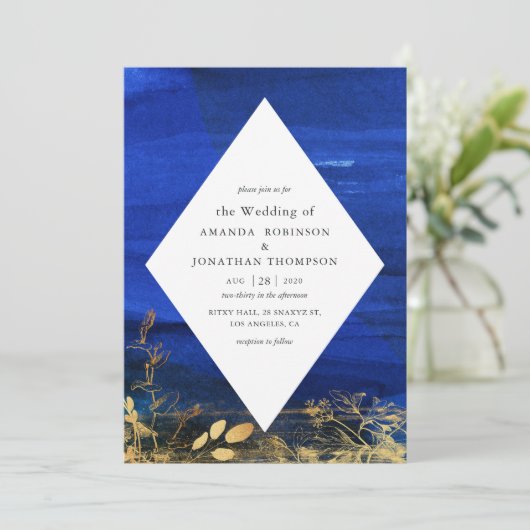 ネイビーブルーとホワイトウォーター結婚カラー 招待状 (スタンド正面)