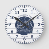 ネイビーブルーとホワイトウッド素朴ファミリーレイクハウス ラウンド壁時計 (正面)