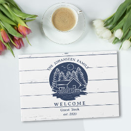 ネイビーブルーとホワイトウッド素朴レイクハウスファミリー ゲストブック