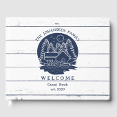 ネイビーブルーとホワイトウッド素朴レイクハウスファミリー ゲストブック (正面)