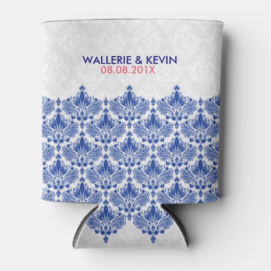 ネイビーブルーとホワイトエレガントダレースのようマスク 缶クーラー (正面)