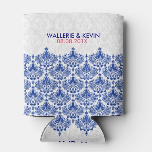 ネイビーブルーとホワイトエレガントダレースのようマスク 缶クーラー (裏面)