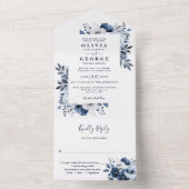 ネイビーブルーとホワイトエレガントフローラ結婚ズ オールインワン招待状 (内側)