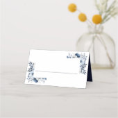 ネイビーブルーとホワイトエレガントフローラ結婚ズ プレイスカード (正面)
