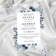 ネイビーブルーとホワイトエレガントモダンフローラ結婚ズ