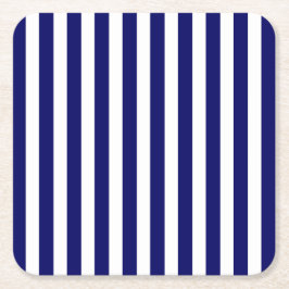 ネイビーブルーとホワイトキャンディストライプー スクエアペーパーコースター