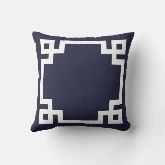 ネイビーブルーとホワイトギリシャ鍵サークルモノグラムHAN クッション (裏面)