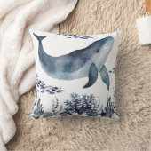 ネイビーブルーとホワイトクジラと貝殻 クッション (ブランケット)