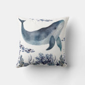 ネイビーブルーとホワイトクジラと貝殻 クッション (裏面)