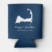 ネイビーブルーとホワイトケープコッドのマップ結婚の数 缶クーラー (正面)