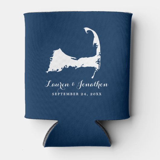 ネイビーブルーとホワイトケープコッドのマップ結婚の数 缶クーラー (正面)