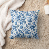 ネイビーブルーとホワイトコテージフローラルパターン クッション (ブランケット)