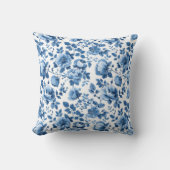 ネイビーブルーとホワイトコテージフローラルパターン クッション (正面)