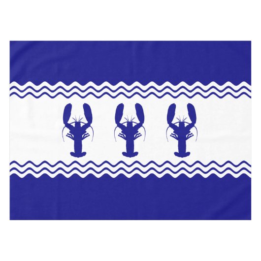 ネイビーブルーとホワイトコースタルデコールロブスター テーブルクロス (正面(横))