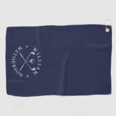 ネイビーブルーとホワイトゴルフクラブの名パーソナライズされた称 ゴルフタオル (横)