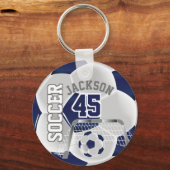 ネイビーブルーとホワイトサッカー⚽ボールスポーツ キーホルダー (正面)