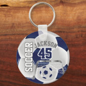 ネイビーブルーとホワイトサッカー⚽ボール キーホルダー (正面)
