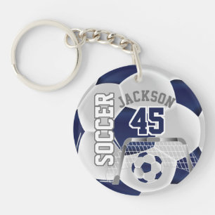 ネイビーブルーとホワイトサッカー⚽ボール キーホルダー