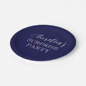 ネイビーブルーとホワイトサプライズ誕生日パーティー ペーパープレート (アングル)