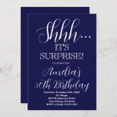ネイビーブルーとホワイトサプライズ誕生日パーティー 招待状 (正面/裏面)