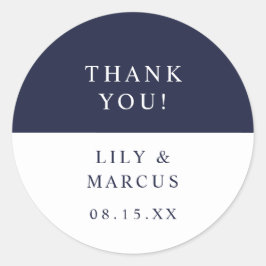 ネイビーブルーとホワイトサンキュー結婚式の引き出物 ラウンドシール