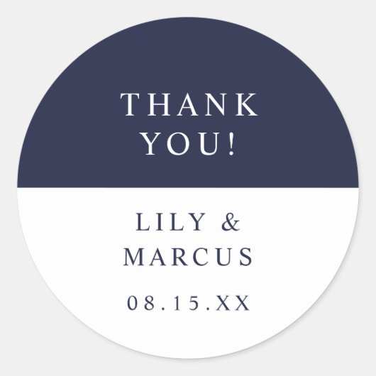 ネイビーブルーとホワイトサンキュー結婚式の引き出物 ラウンドシール (正面)