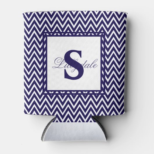 ネイビーブルーとホワイトシェブロンストライプ 缶クーラー (正面)