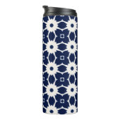 ネイビーブルーとホワイトジオメトリックフローラ タンブラー (回転右)