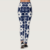 ネイビーブルーとホワイトジオメトリックフローラ レギンス (裏面)