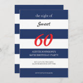 ネイビーブルーとホワイトスウィート60歳の誕生日招待状 招待状 (正面/裏面)