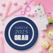 ネイビーブルーとホワイトスクールカラー卒業 ペーパープレート (パーティー)