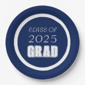 ネイビーブルーとホワイトスクールカラー卒業 ペーパープレート (正面)