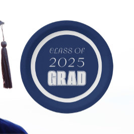 ネイビーブルーとホワイトスクールカラー卒業 ペーパープレート