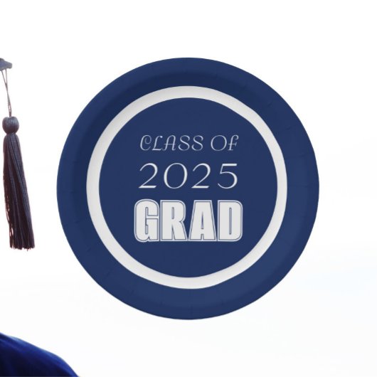 ネイビーブルーとホワイトスクールカラー卒業 ペーパープレート