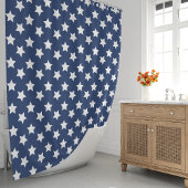 ネイビーブルーとホワイトスター シャワーカーテン
