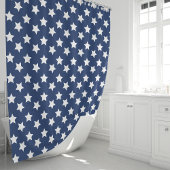 ネイビーブルーとホワイトスター シャワーカーテン