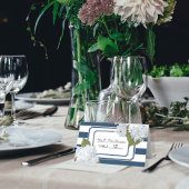 ネイビーブルーとホワイトストライプのアジサイフローラアート プレイスカード