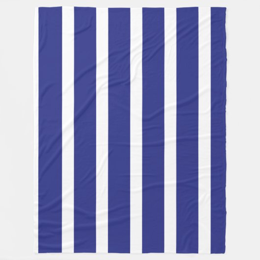 ネイビーブルーとホワイトストライプのパターン フリースブランケット (正面)