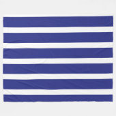 ネイビーブルーとホワイトストライプのパターン フリースブランケット (正面(横))