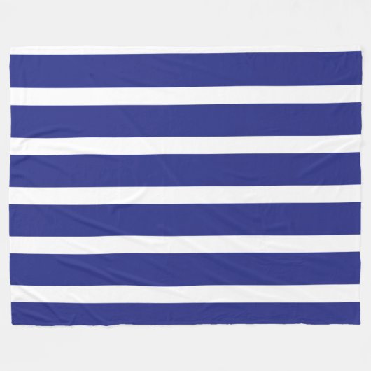 ネイビーブルーとホワイトストライプのパターン フリースブランケット (正面(横))