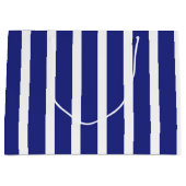 ネイビーブルーとホワイトストライプのパターン ラージペーパーバッグ (正面)