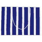 ネイビーブルーとホワイトストライプのパターン ラージペーパーバッグ (裏面)