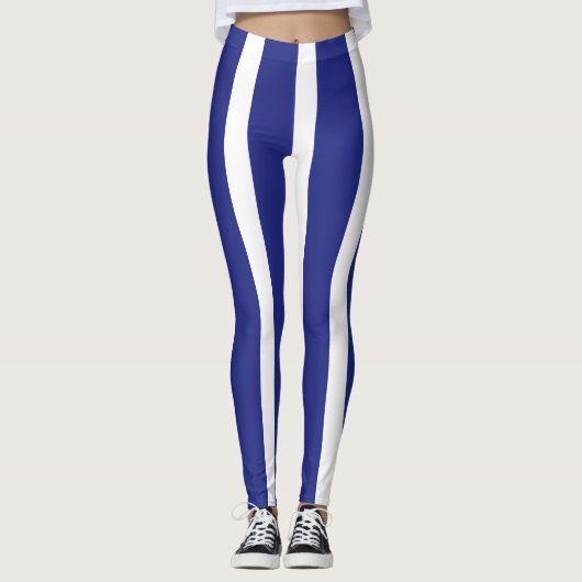 ネイビーブルーとホワイトストライプのパターン レギンス (正面)