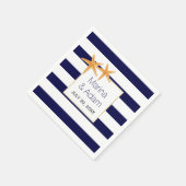 ネイビーブルーとホワイトストライプアズの結婚ヒトデ スタンダードカクテルナプキン (角)