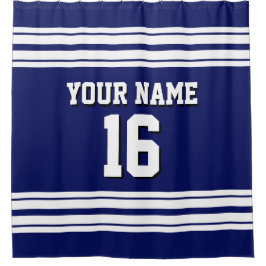 ネイビーブルーとホワイトストライプスポーツジャージー シャワーカーテン