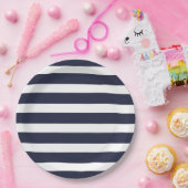 ネイビーブルーとホワイトストライプ ペーパープレート (パーティー)