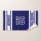 ネイビーブルーとホワイトスポーツ🏀バスケットボールキッチンへ ハンドタオル (ハンドタオル)